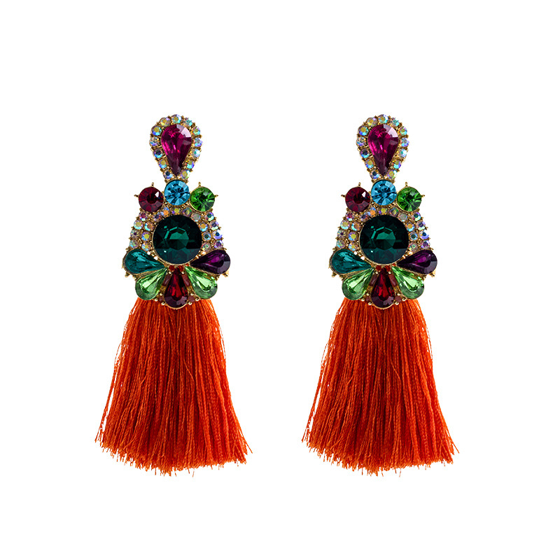 Ethnic Fashion Brand - Brincos de cristal com franjas, estilo