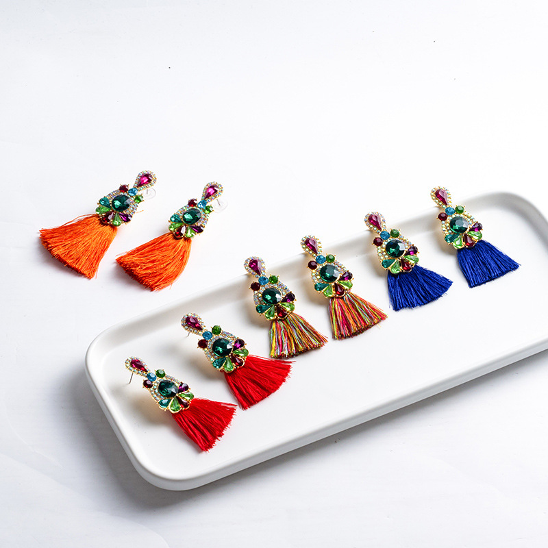 Brincos de cristal com franjas - Ethnic Fashion Brand avaliação e preço